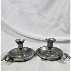 Antique Pewter Chamberstick Candle Holders